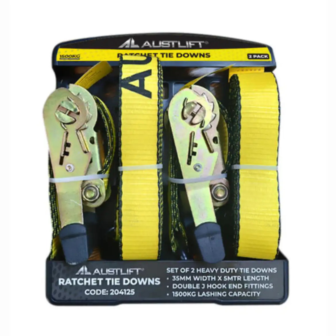 Picture of Ratchet Tie Down, 35mm x 5m, Double J Hook, LC1500kg, Heavy Duty, Pkt.2