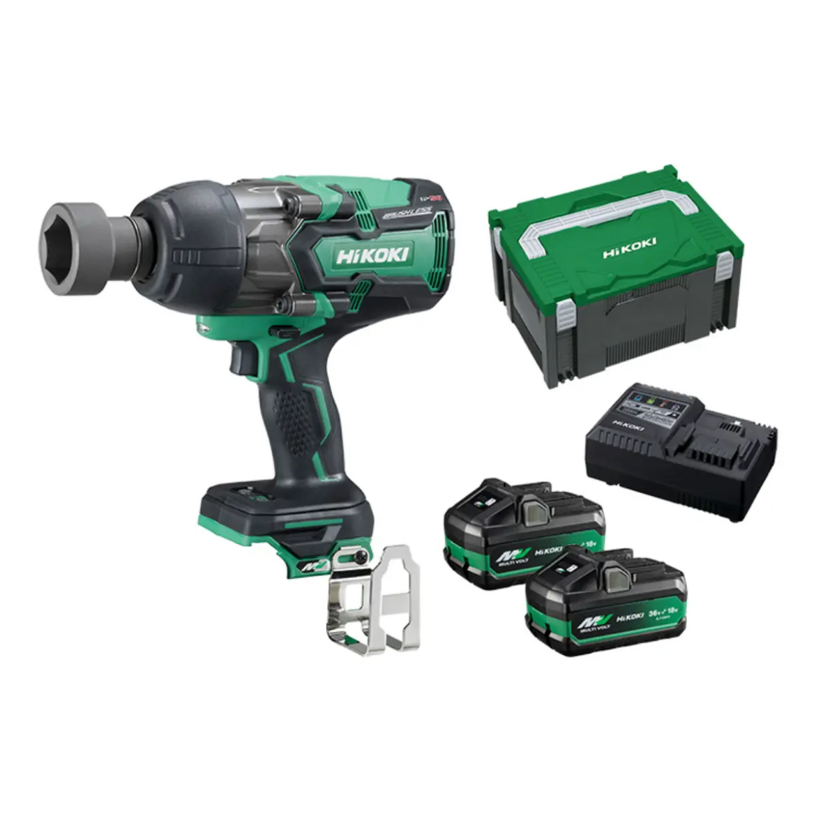 Picture of HiKOKI Impact Wrench Kit, 3/4"Dr 1800NM, 36V Brushless, High Torque
- 2x BSL36A18 - 18V 5.0Ah / 36V 2.5Ah MultiVolt Batteries
- UC18YSL3 Rapid Charger
- Stackable Case
