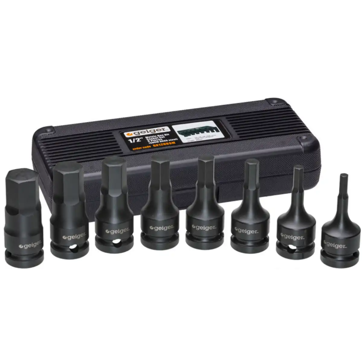 Picture of Socket Set, 1/2" Drive, Imperial Hex Driver Impact, 8 Pce, Geiger