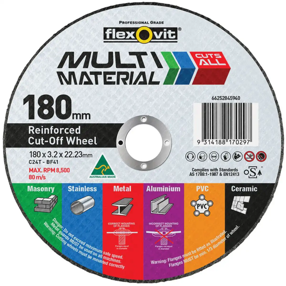 Picture of CUT OFF WHEEL 180 x 3.2 x 22.23mm C24T-BF41 MULTI MATERIAL