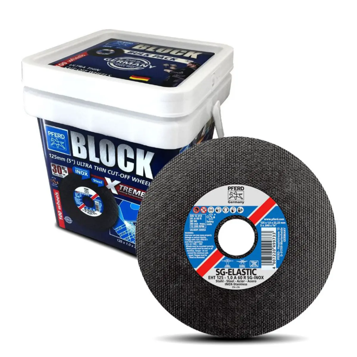 Picture of CUT-OFF WHEEL 5", Pferd EHT 125-1,0 Thin, Pferd Block/Tub, Contains 100 Discs (4 x Boxes of 25), PLUS Bonus