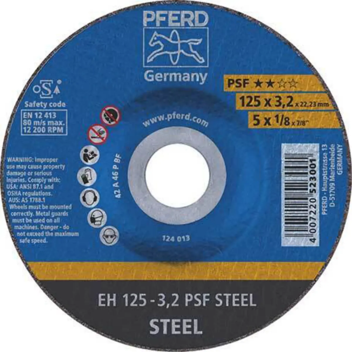 Picture of CUT-OFF WHEEL 5", EH 125-3,2 PSF STEEL, RAISED HUB