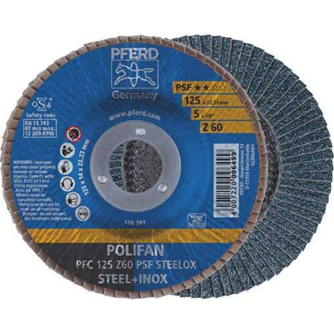 Picture of Flap Disc, Polifan PFC 125 Z60 PSF STEELOX /1 (steel and stainless steel)