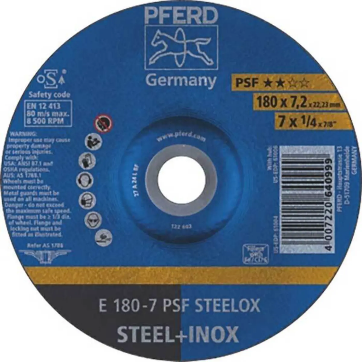 Picture of GRINDING WHEEL 7", E 180-7 PSF STEELOX, DEPRESSED CENTRE