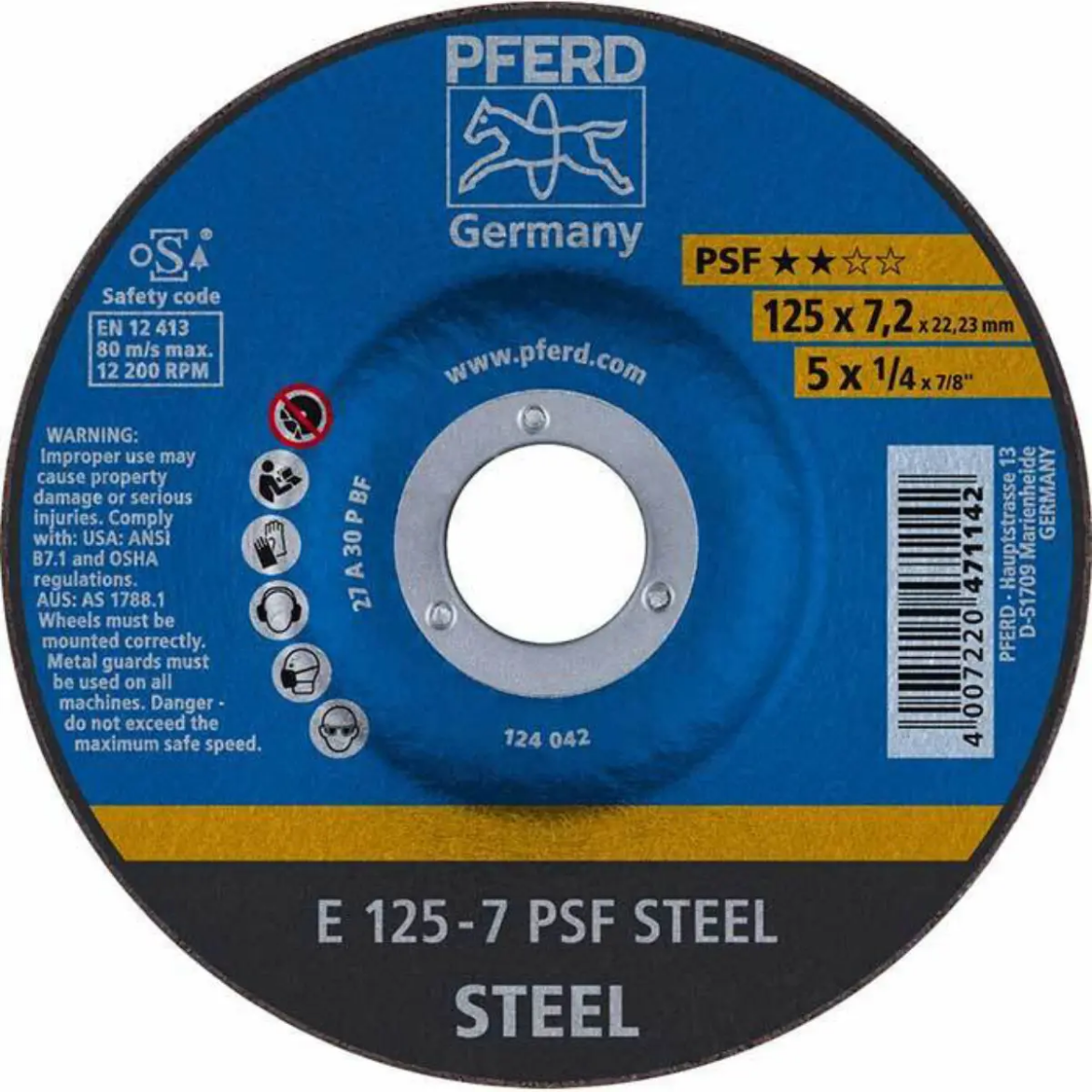 Picture of GRINDING WHEEL 5", E 125-7 PSF STEEL, DEPRESSED CENTRE