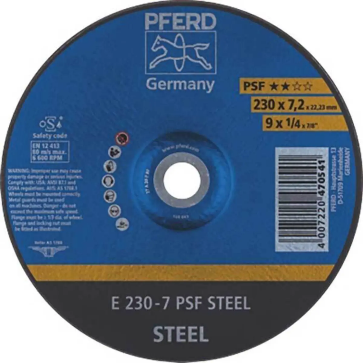 Picture of GRINDING WHEEL 9", E 230-7 PSF STEEL, DEPRESSED CENTRE