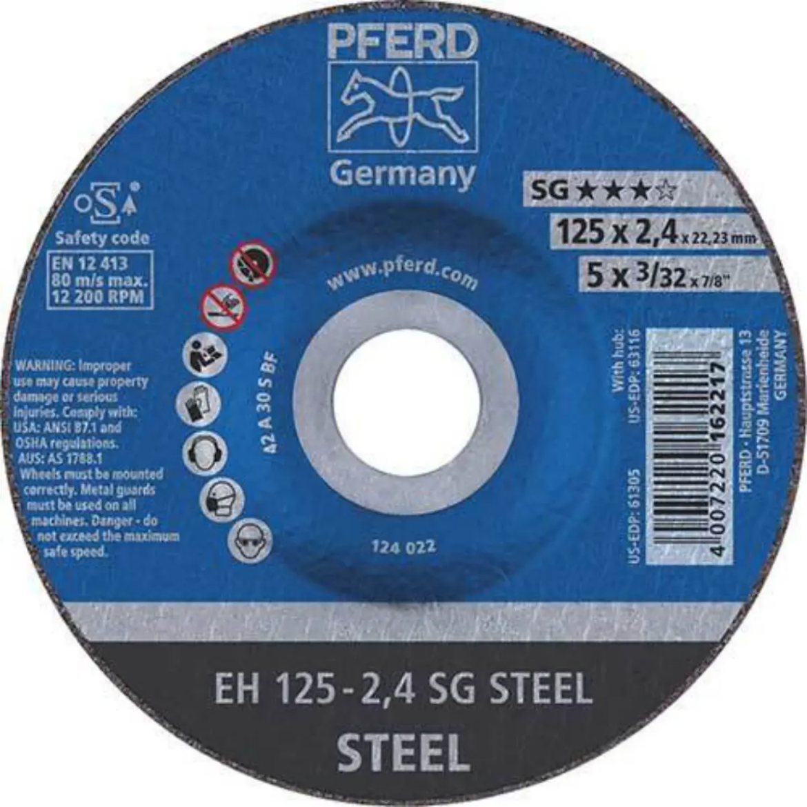 Picture of CUT-OFF WHEEL 5", EH 125-2,4 SG STEEL, RAISED HUB