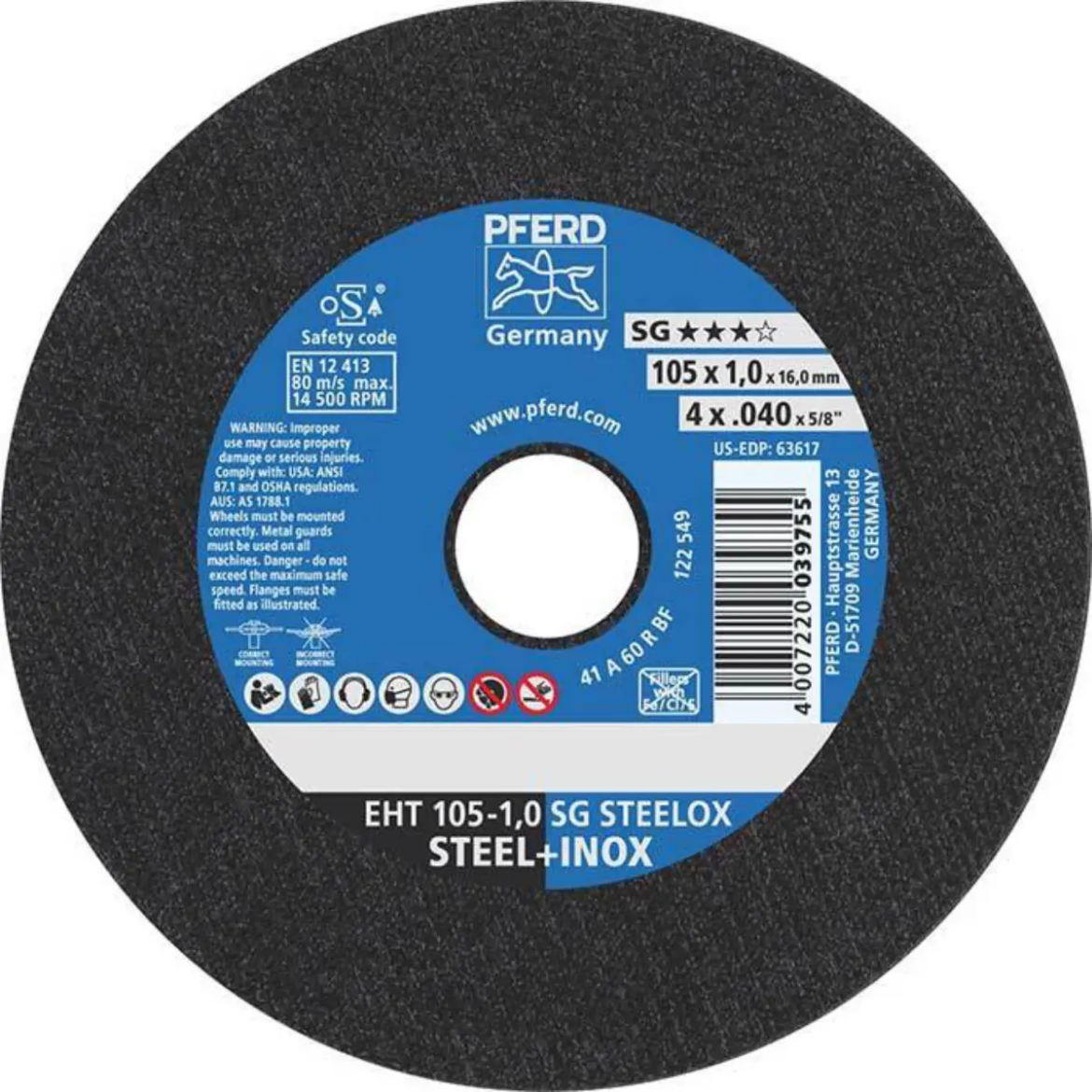 Picture of CUT-OFF WHEEL 4", EHT 105-1,0 SG STEELOX/16