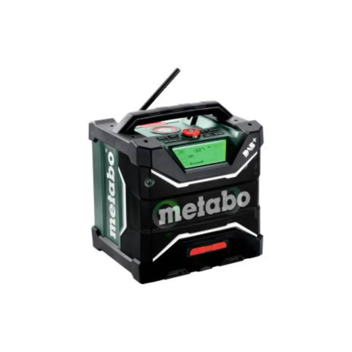Picture of METABO Worksite Radio/Charger, 12V/18V, FM, DAB+ & Bluetooth. Charges Battery Packs when connect 
to mains power & Mobile Phones via wireless induction or USB-C cable. Can be paired with a second
RC 12-18 32W BT DAB+.
