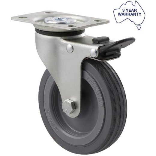 Picture of Castor, 100mm x 23mm Grey Rubber Wheel, Swivel Brake, 50kg rated