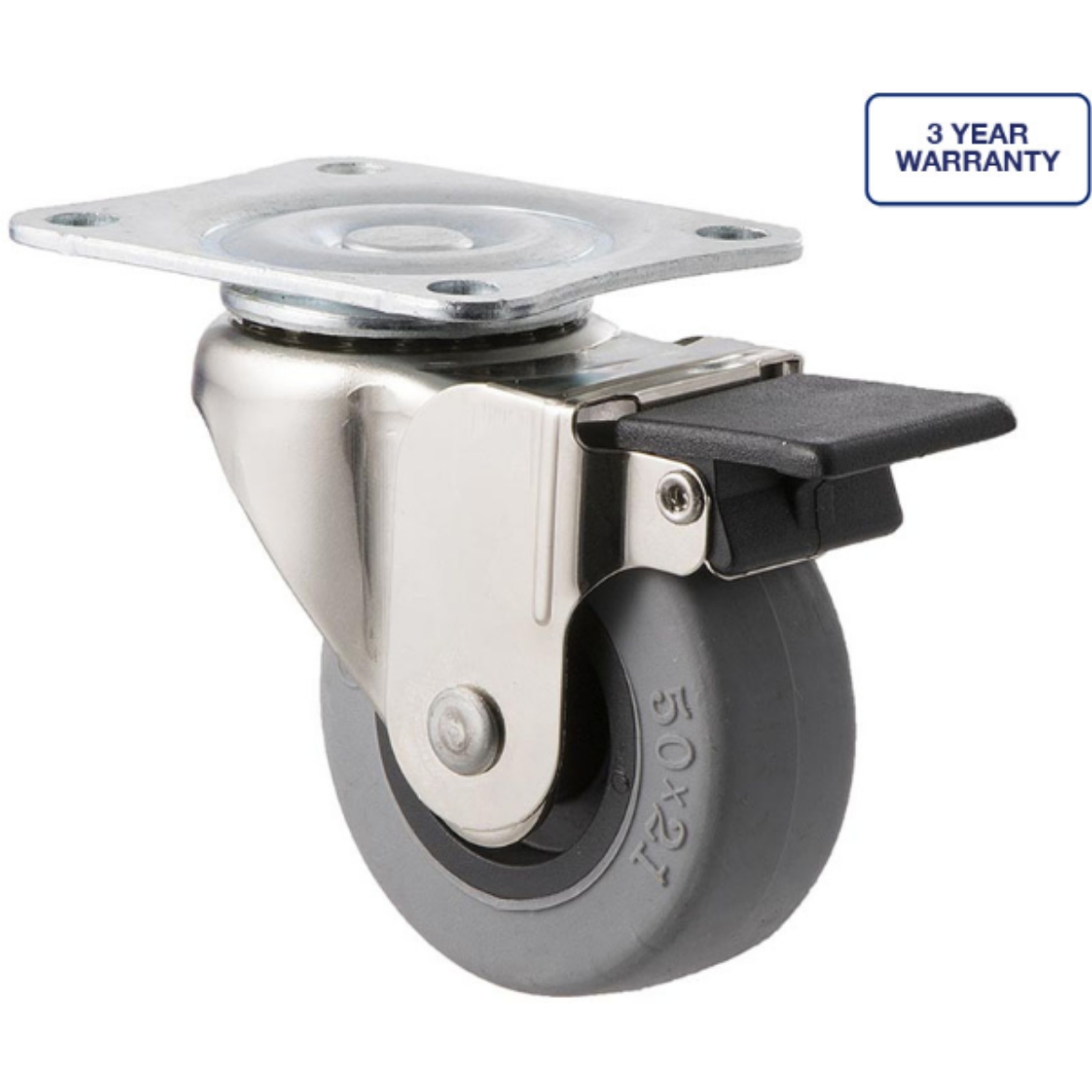 Picture of Castor, 50mm x 20mm Grey TPE Wheel, Swivel with Brake, 30kg rated