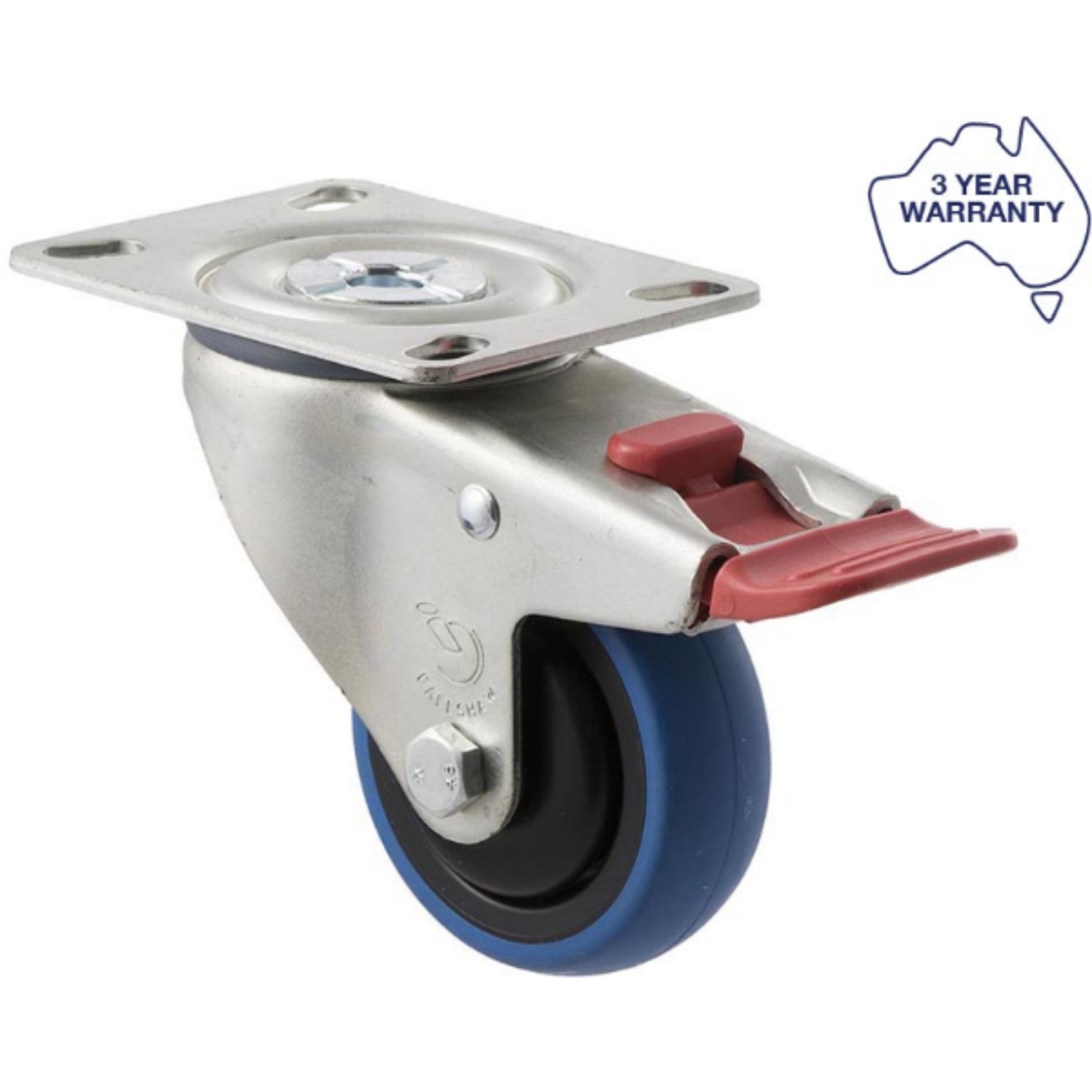 Picture of Castor, 75mm x 28mm Blue Rubber Wheel, Swivel with Brake, 85kg rated