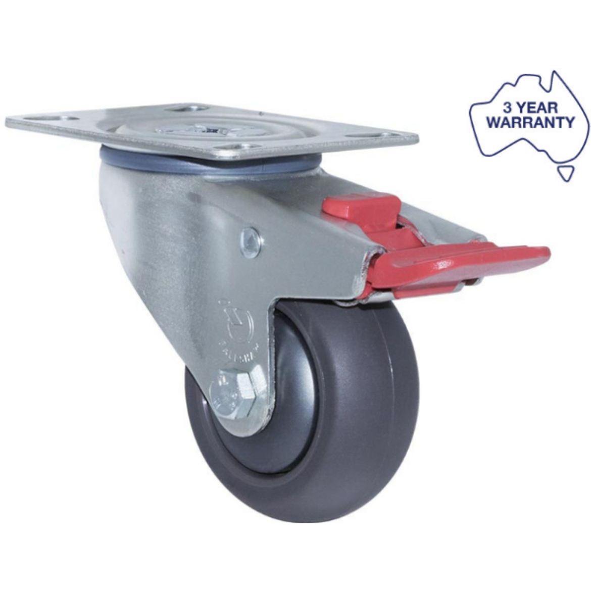 Picture of Castor, 75mm x 32mm PU on Nylon Wheel, Swivel with Brake, 100kg rated