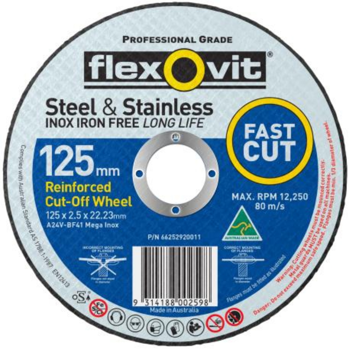 Picture of CUT OFF WHEEL 125 x 2.5 x 22.23mm A24V-BF41 MEGA INOX PREMIUM