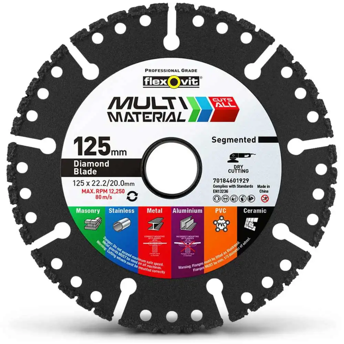 Picture of FLEXOVIT, CUT OFF WHEEL 125X20/22.23 MULTI MATERIAL DIAMONDS BLADES - FOR ANGLE GRINDER/CIRCULAR SAW/TILE SAW