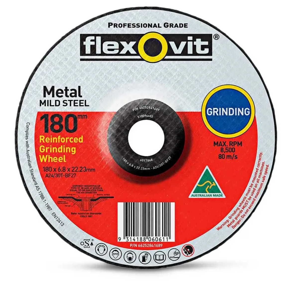 Picture of GRINDING WHEEL 180 x 6.8 x 22.23mm A24/30T METAL DEPRESSED CENTRE - GENERAL PURPOSE