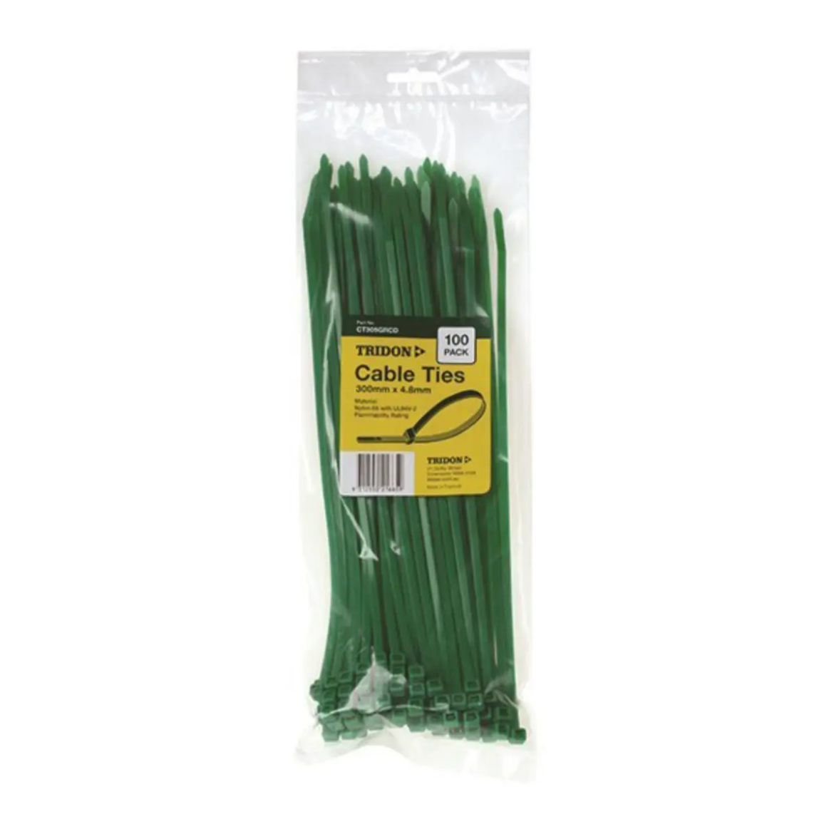 Picture of Cable Ties, Green, 300mm x 4.8mm, Pkt.100
