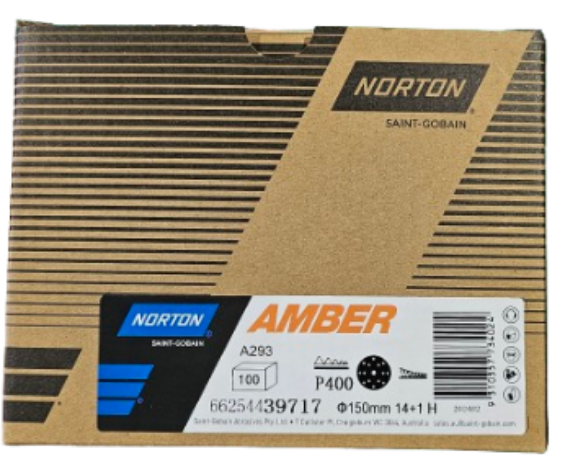 Picture of NORTON, Sanding Disc, 150mm x 14+1H - P400 AMBER NO-FIL SPEED-GRIP DISCS A293, Velcro Backed