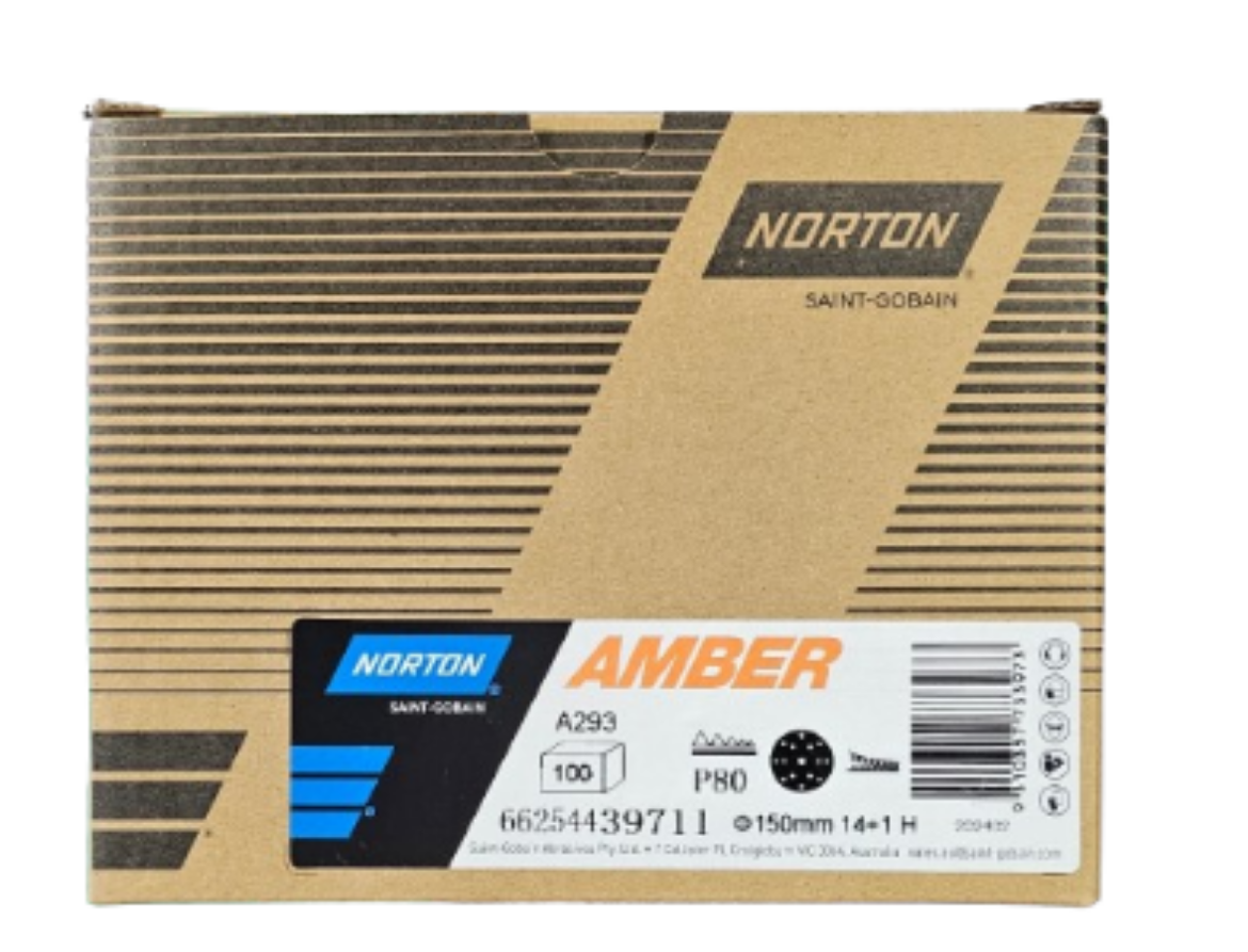 Picture of NORTON, Sanding Disc, 150mm x 14+1H - P80 AMBER NO-FIL SPEED-GRIP DISCS A293, Velcro Backed