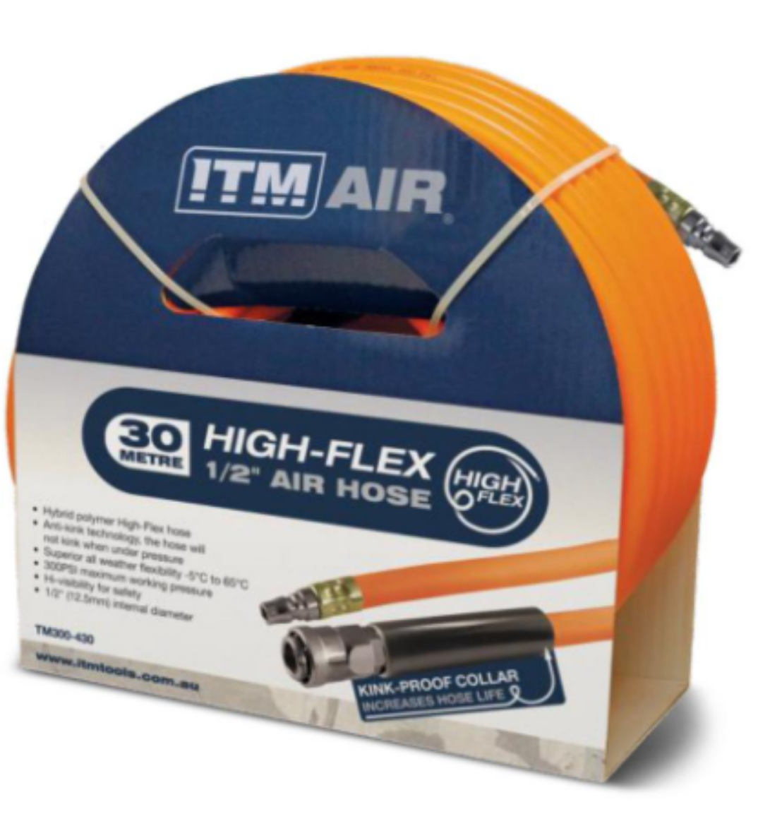 Picture of ITM AIR HOSE, 12.5MM (1/2") X 30M HYBRID POLYMER AIR HOSE, COMES WITH NITTO STYLE FITTINGS