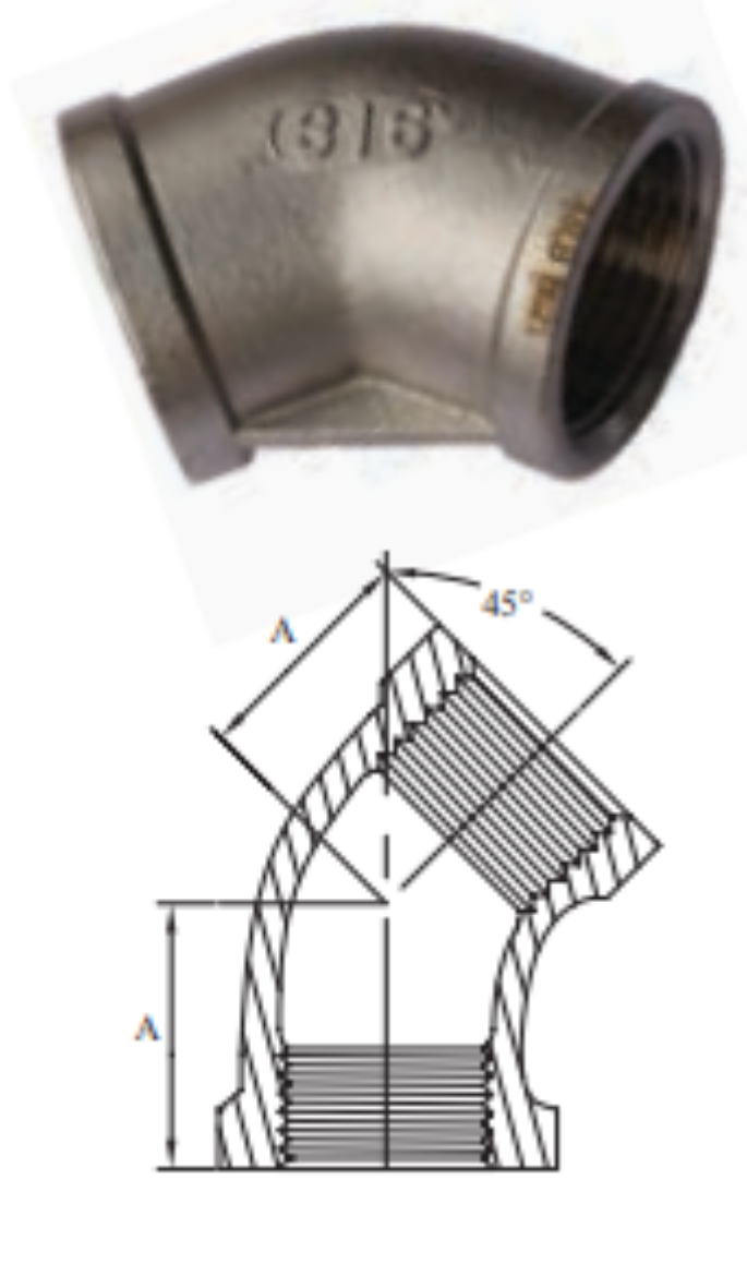 Picture of Elbow, Stainless 316, 45deg, F/F, 1/2" BSP