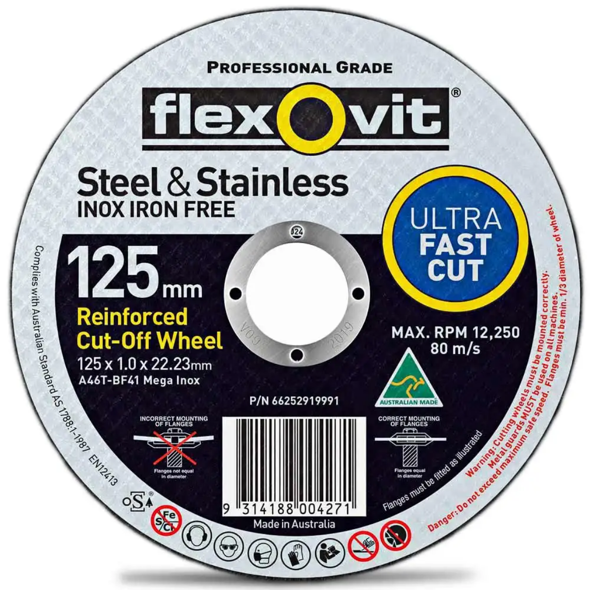 Picture of CUT OFF WHEEL 125 x 1.0 x 22.2mm, MEGA INOX, ON SPECIAL (RRP $4.45EA)