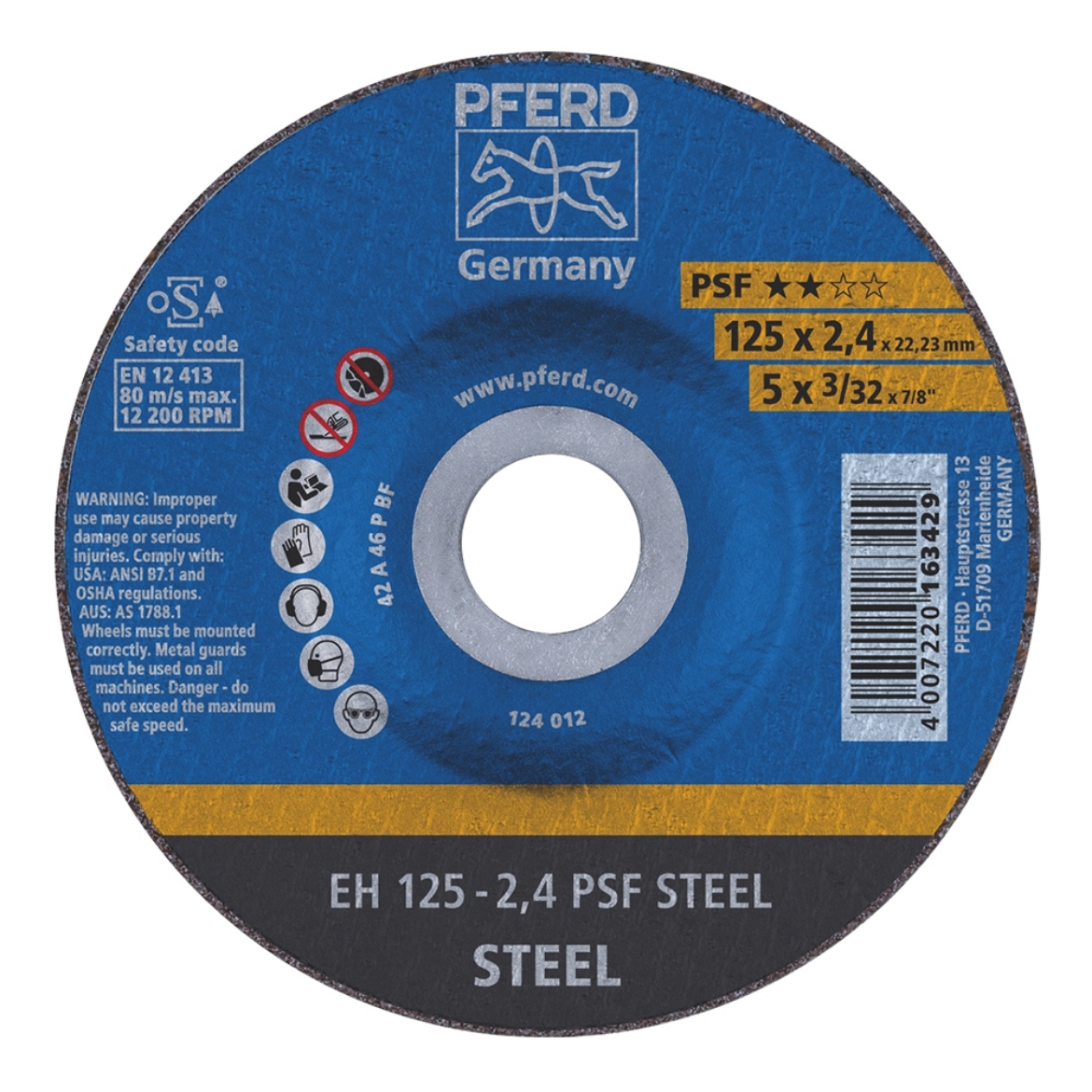 Picture of CUT-OFF WHEEL 5", EH 125-2,4 PSF STEEL, RAISED HUB