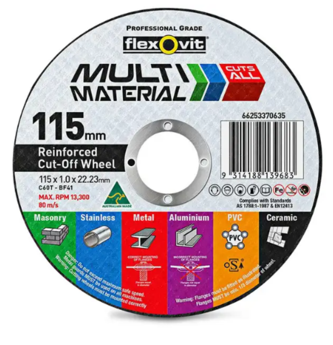 Picture of CUT OFF WHEEL 115 x 1.0 x 22.23mm C60T-BF41 MULTI MATERIAL ULTRA THIN TUB