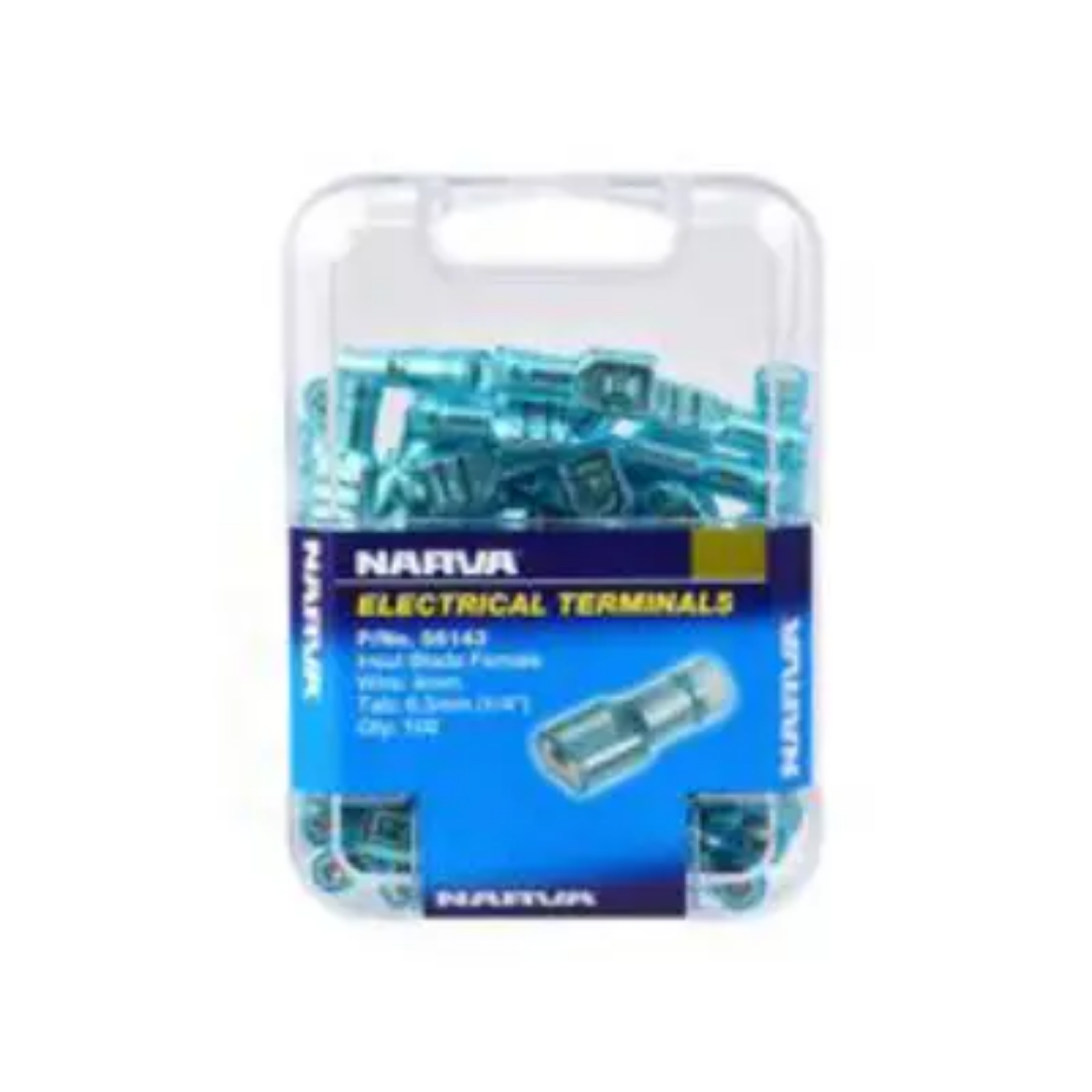 Picture of Crimp Terminal, Female Blade, Blue Clear, 6.4 x 0.8mm, Pkt.100 (Alt. RPET1039/ACX3024)