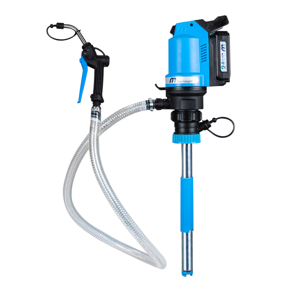 Picture of BOP 20L Starter Kit, incl. Power Head, 18V 2Ah Li Battery, 1 Hr Fast Charter, 1.5m Dispensing Hose & Gun, Bung Adaptors & 20L Stem for Engine Oil, Gear Oil, Hydraulic Oil (oils up to SAE140 viscosity), ATF & Coolant
