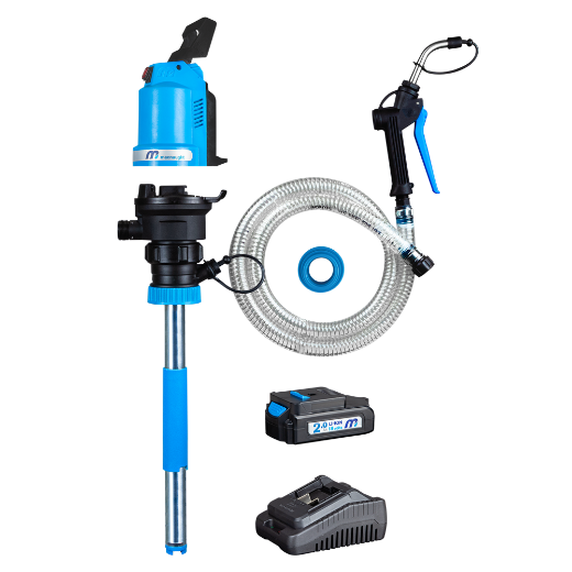 Picture of BOP 20L Starter Kit, incl. Power Head, 18V 2Ah Li Battery, 1 Hr Fast Charter, 1.5m Dispensing Hose & Gun, Bung Adaptors & 20L Stem for Engine Oil, Gear Oil, Hydraulic Oil (oils up to SAE140 viscosity), ATF & Coolant