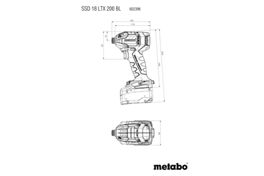Picture of METABO Impact Driver, SSD18 LTX 200BL 1/4", 18V Brushless, Maximum Torque 200 Nm - SKIN ONLY