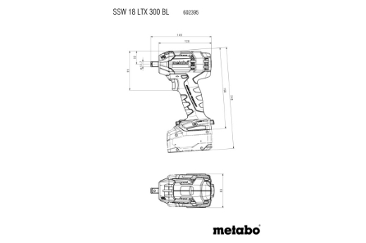 Picture of METABO Impact Wrench, 1/2" Dr, 18V Brushless, 300 Nm, SSW 18 LTX 300 BL - SKIN ONLY