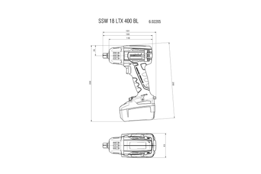 Picture of METABO Impact Wrench, 1/2" Dr, 18V Brushless, 130-400 Nm, SSW 18 LTX 400 BL - SKIN ONLY