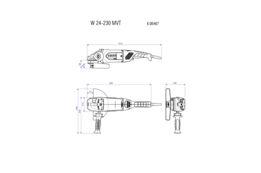 Picture of METABO Grinder, 9"/230 mm, 2400W, 3-position Side Handle, Rotatable Rear Handle, W 24-230 MVT