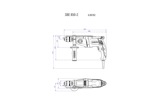 Picture of METABO Impact Drill, 850W, Marathon Motor, Safety Clutch, Aluminium Gear Housing, Speed Pre-Selection: 0-1,100 / 0-3,100/Min, 58,900 bpm, Keyless Chuck Capacity: 1.5-13 mm, SBE 850-2