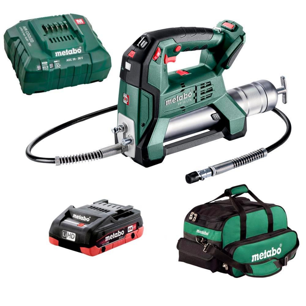 Picture of METABO Grease Gun Kit, 18V, 450/500g, FP 18 LTX, Incl. Battery Charger ASC55, 1 x 4.0 Ah LiHD Battery, 1 x Small Tool Bag