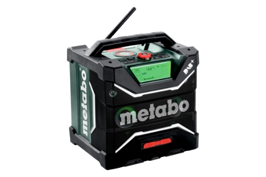 Picture of METABO Worksite Radio/Charger, 12V/18V, FM, DAB+ & Bluetooth. Charges Battery Packs when connect 
to mains power & Mobile Phones via wireless induction or USB-C cable. Can be paired with a second
RC 12-18 32W BT DAB+.