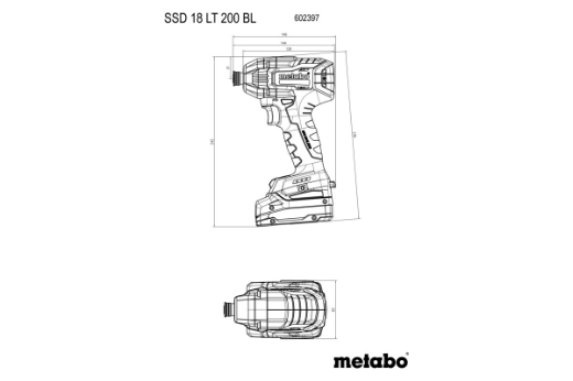 Picture of METABO Impact Driver, 1/4", 18 V BRUSHLESS LT Class, Maximum Torque 200 Nm - SKIN ONLY, SSD 18 LT 200 BL