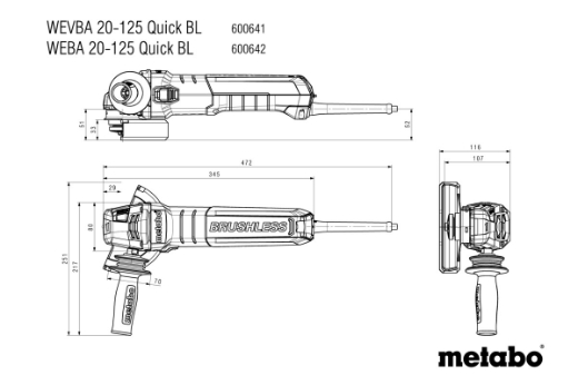 Picture of METABO Grinder, 5"/125 mm, 2000W, Slide Switch, WEBA 20-125 Quick BL, NEW PRODUCT