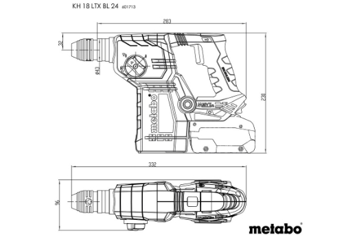 Picture of METABO Rotary Hammer Drill, 18V BL, 3 Mode, 2.2J (EPTA), 24mm, KH 18 LTX BL 24 - SKIN ONLY