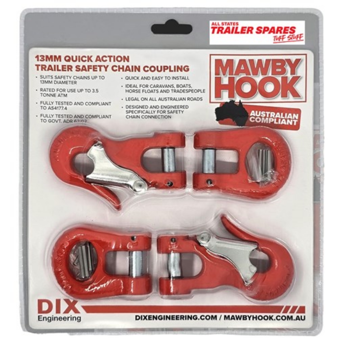 Picture of 13MM QUICK ACTION TRAILER SAFETY CHAIN COUPLING AS4177.4 GOVT ADR62/02 RATED USE UP TO 3.5 TONNE
MAWBY HOOK