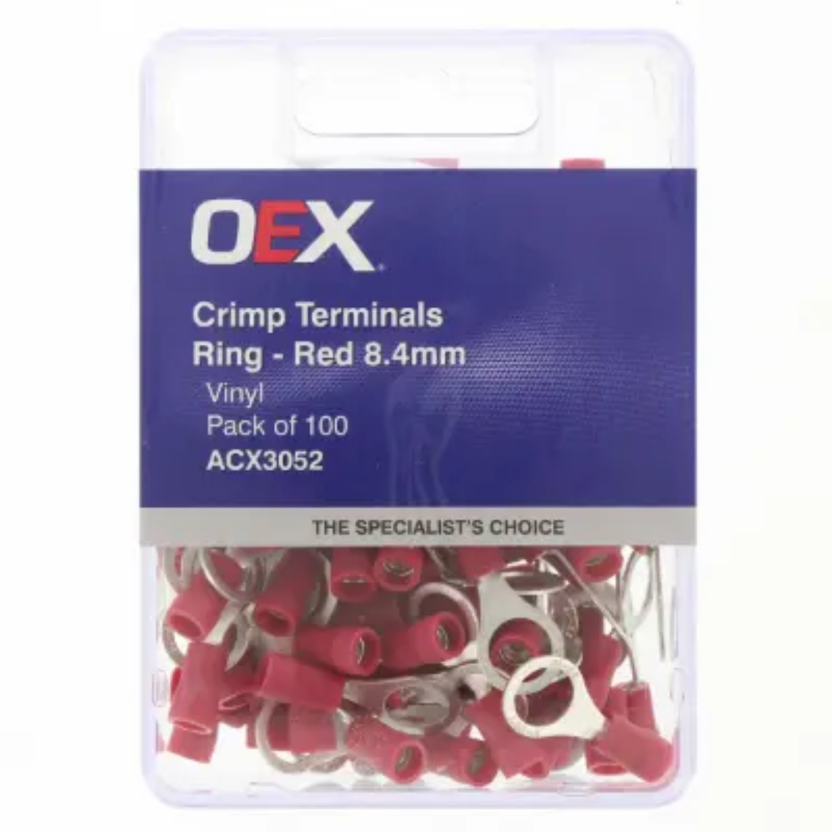 Picture of Crimp Terminal, Ring, Red, ID 8.4mm, Pkt.100 (Alt. QKC05)