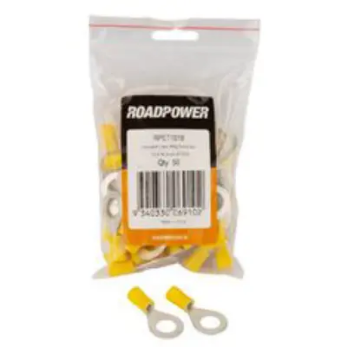 Picture of Crimp Terminal, Ring, Yellow, ID 10.5mm, Pkt.50 (Alt. ACX3062)