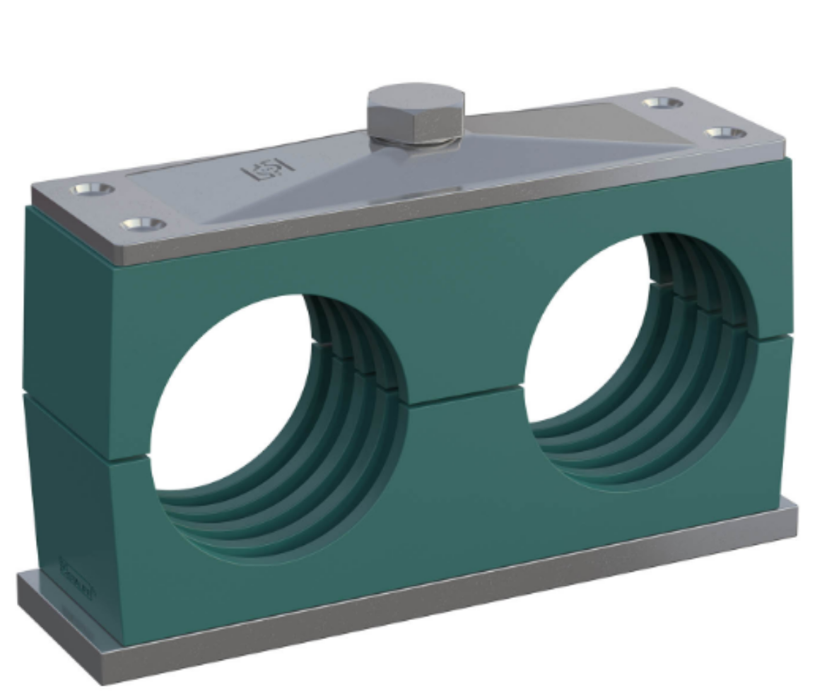Picture of Pipe Clamp, Double 28mm, Medium Duty, C/W Top Plate & Hex Bolt