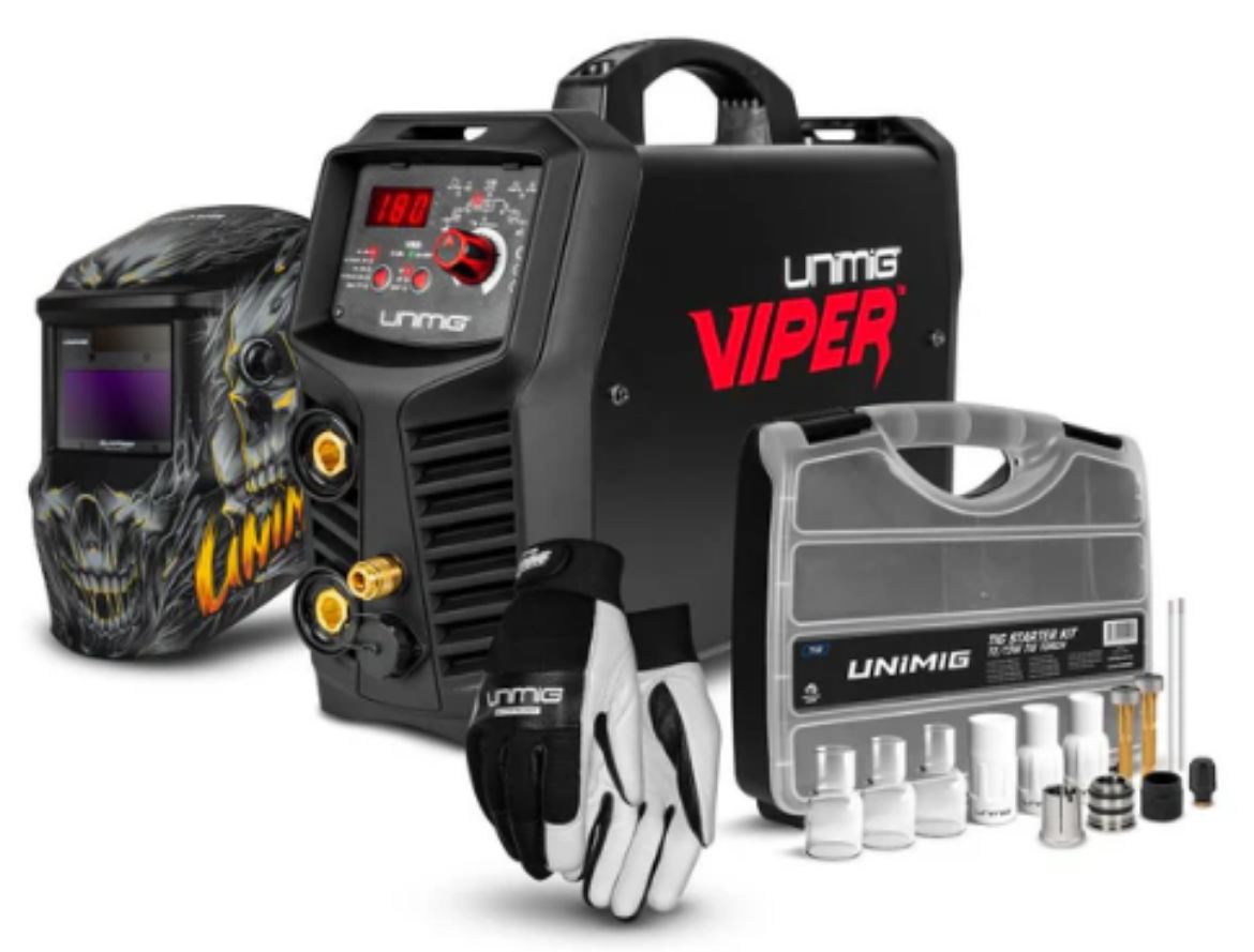 Picture of VIPER 180 AC/DC MK II TIG/STICK WELDER, 10AMP, BUNDLE:* Viper 180 AC/DC MK II Tig/Stick Welder (U12001K)* Core Series Welding Helmet - Revenant* ROGUE TIG Welding Gloves* T2 Consumable Starter Kit