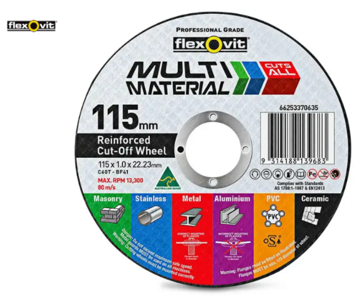 Picture of CUT OFF WHEEL 115 x 1.0 x 22.23mm C60T-BF41 MULTI MATERIAL ULTRA THIN TUB