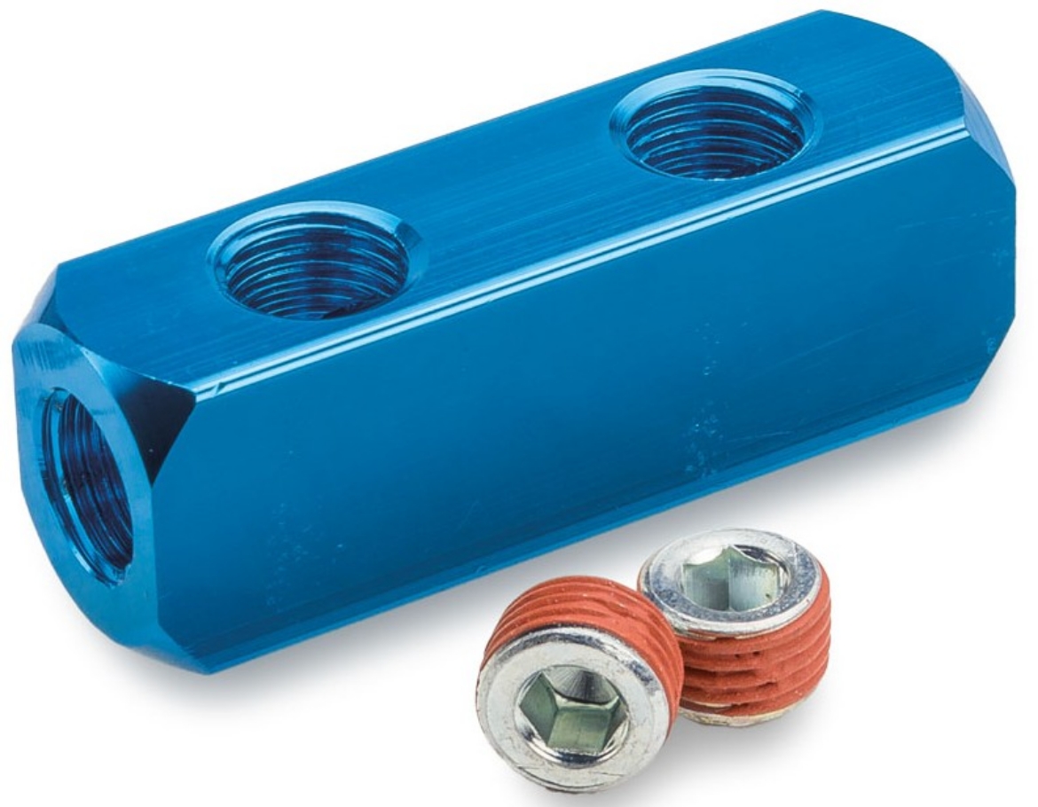 Picture of Manifold, 2-Way In-Line, 4 x 1/4" NPT Inlet/Outlets, 2 x 1/4" NPT Plugs