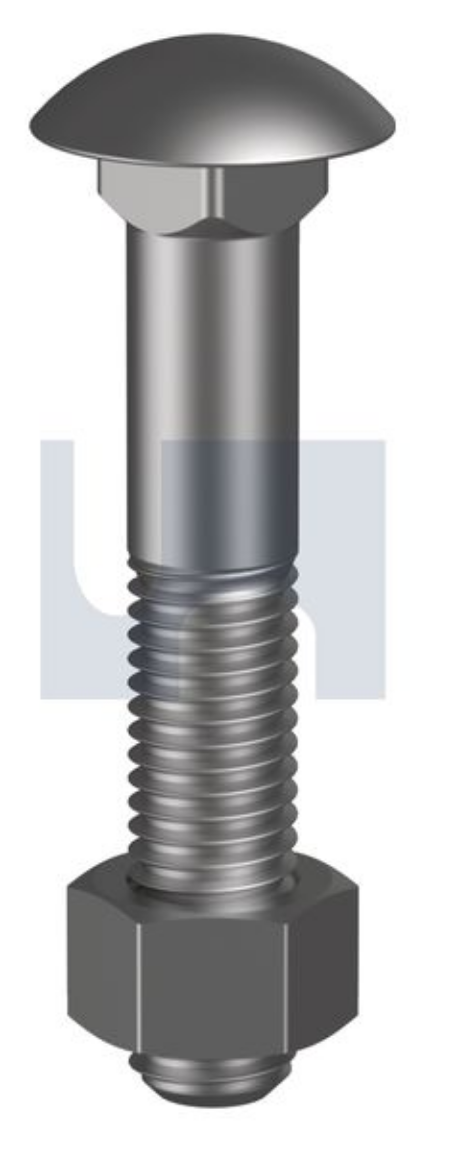 Picture of Bolt & Nut, Metric, 20 x 150mm, Cup Head, Class 4.6, HDG