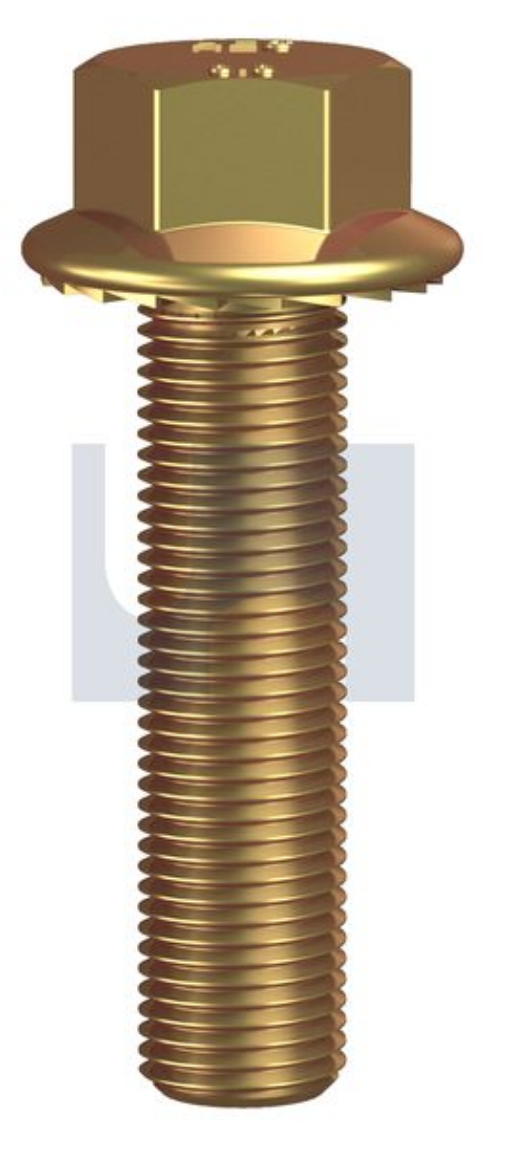 Picture of Bolt, Metric Fine, 12-1.25 x 25mm, Hex Head Serrated Flanged, Class 8.8, Zinc Yellow